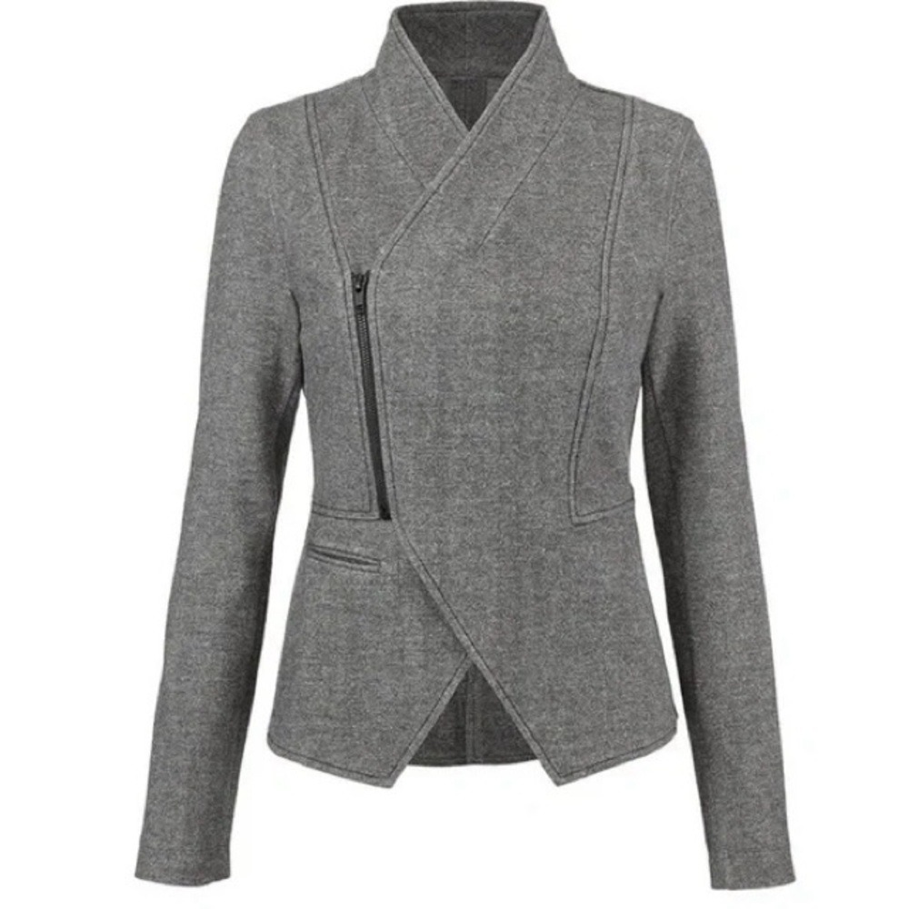 CAbi Gray Rebel Asymmetrical Zip Up Ponte Knit‎ Jacket - Picture 2 of 12